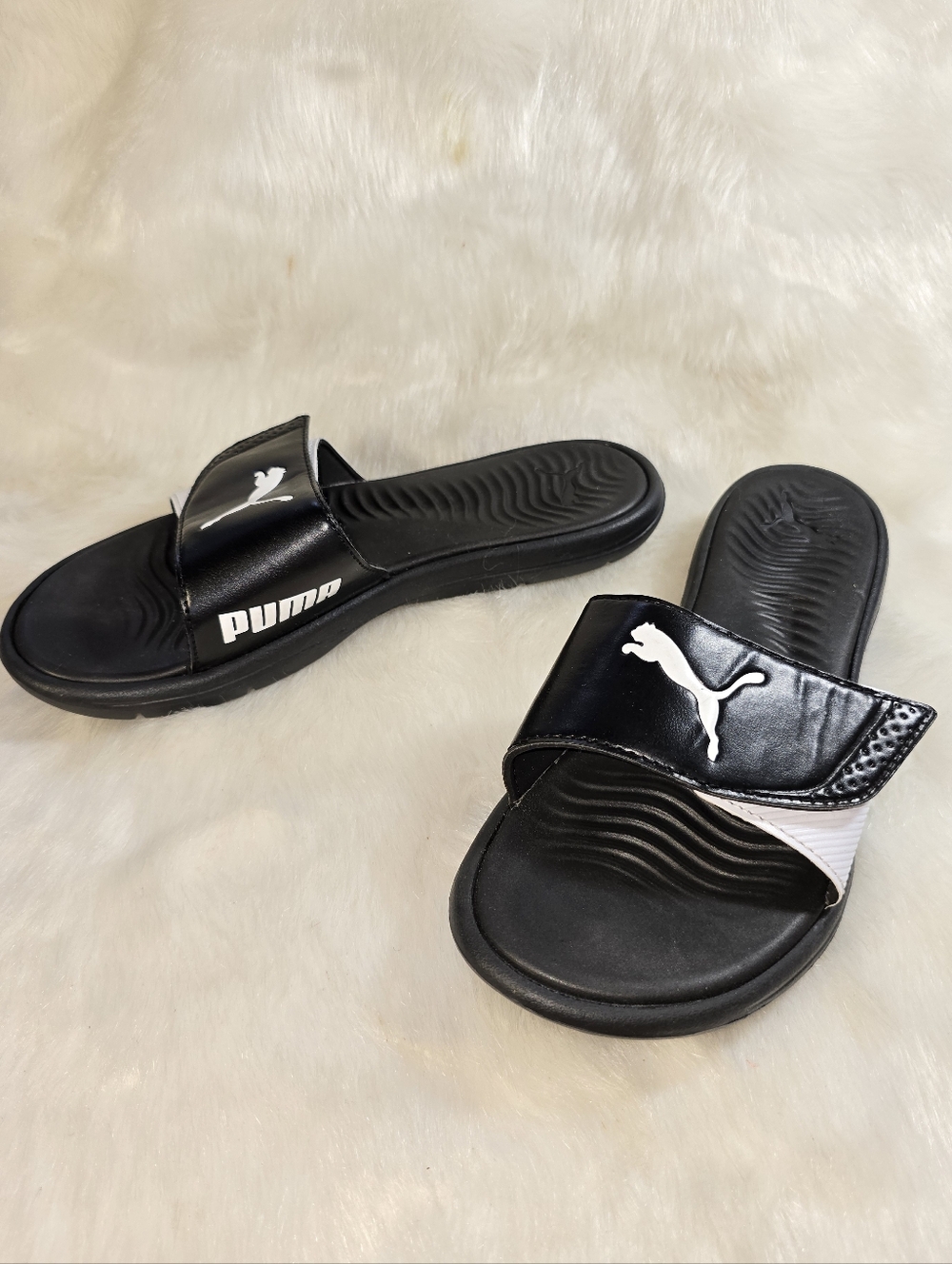 Women's Puma Surfcat Black & White Logo Slide Sandals